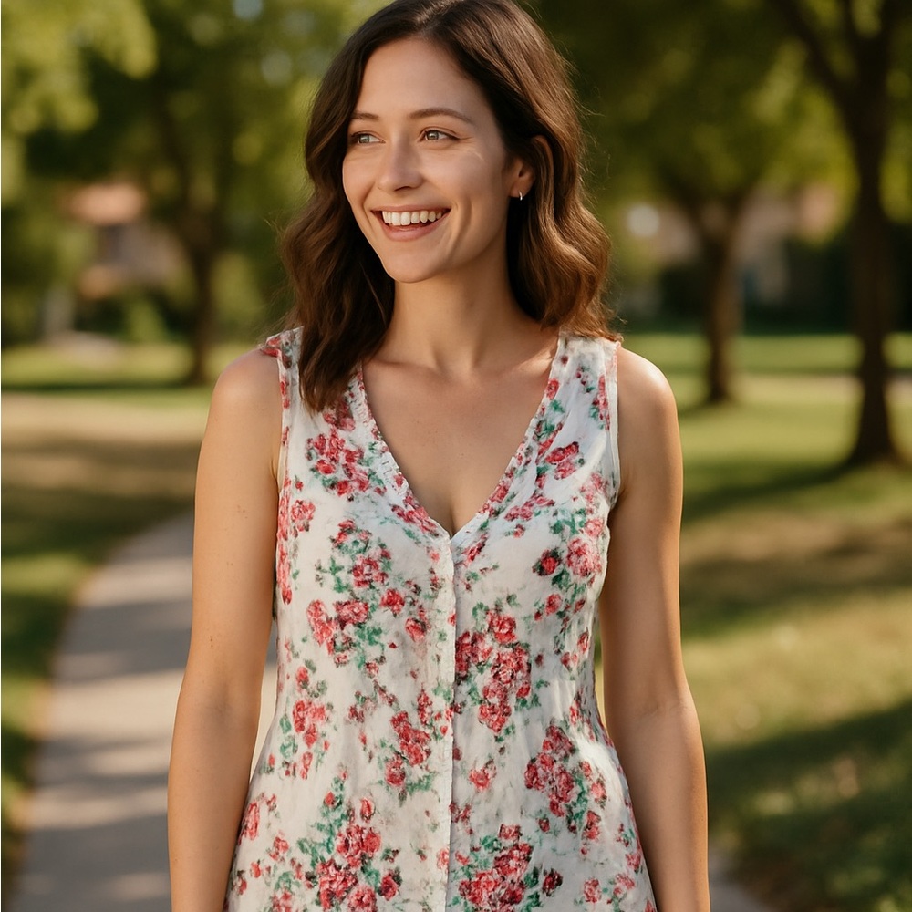 Croft & Barrow Floral Sleeveless Button-Front Blouse Size M Lightweight Cotton